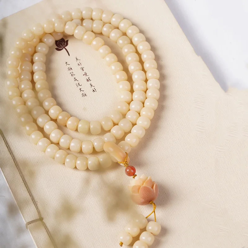White Jade Bodhi Root Wrap Bracelet — Multi-Treasure