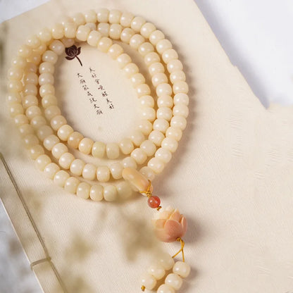 White Jade Bodhi Root Wrap Bracelet — Multi-Treasure