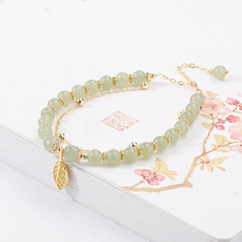 Vintage Luxe Imitation Hetian Jade Moon Beaded Bracelet