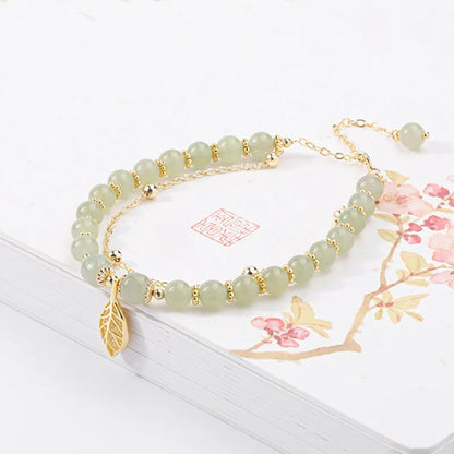Vintage Luxe Imitation Hetian Jade Moon Beaded Bracelet
