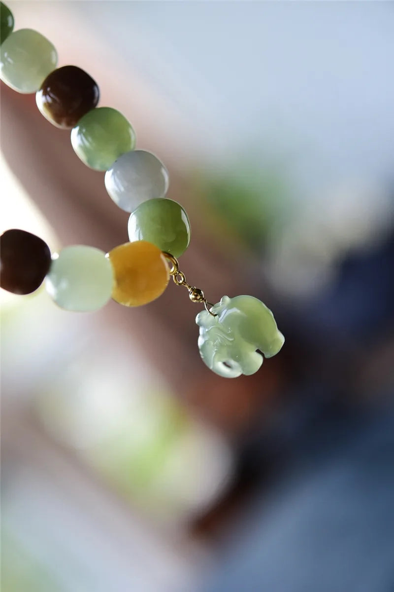 Hetian Jade 9×10mm Multicolor Bracelet｜Unisex Feng Shui Talisman