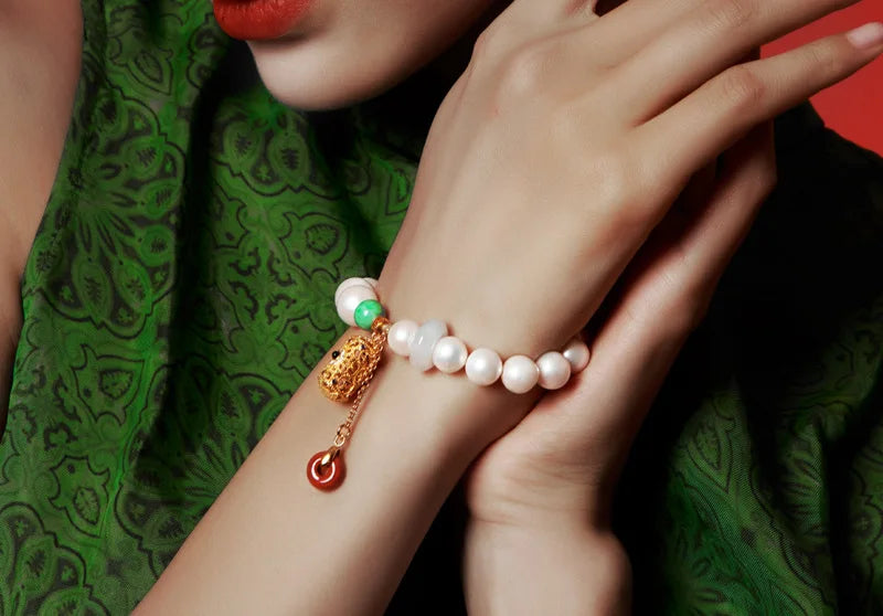 925 Sterling Silver Double Freshwater Pearl Chain Bracelet for Wedding