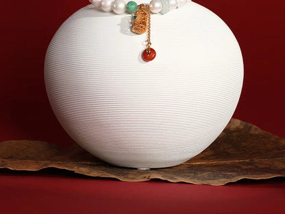 Hetian Jade & Freshwater Pearl Retractable Bracelet — Handmade Charm