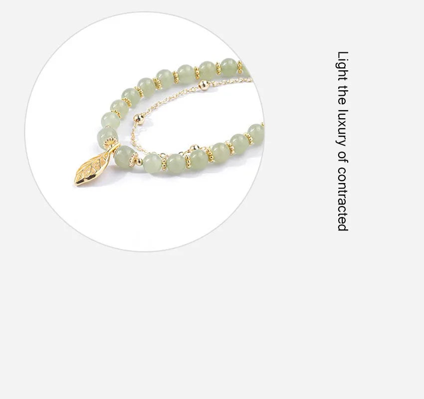 Vintage Luxe Imitation Hetian Jade Moon Beaded Bracelet