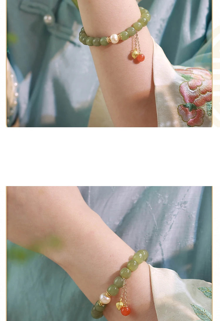 Natural Hetian Jade Buckle Bracelet — Amulet Blessing Jewelry