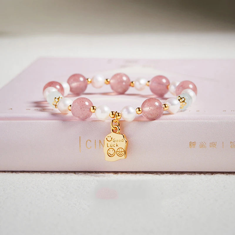 Strawberry Pink Crystal Love Bracelet｜Pearl & Semi-precious