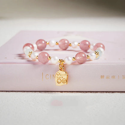 Strawberry Pink Crystal Love Bracelet｜Pearl & Semi-precious