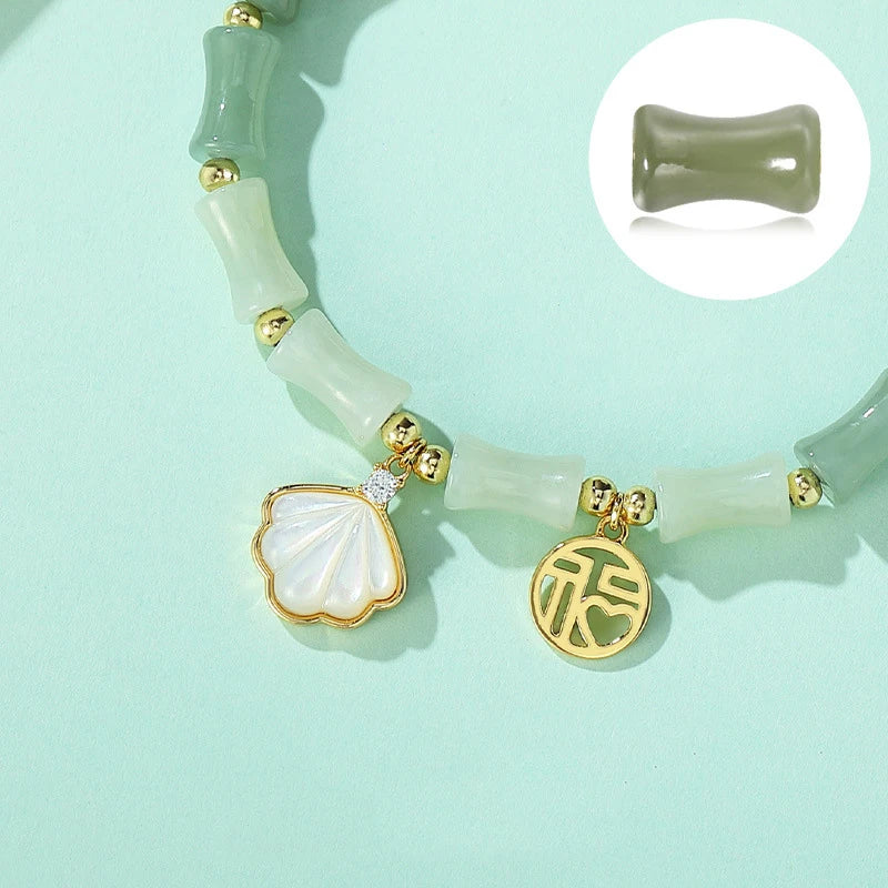 Green Gradient Bamboo Leaf Jade Stretch Bracelet