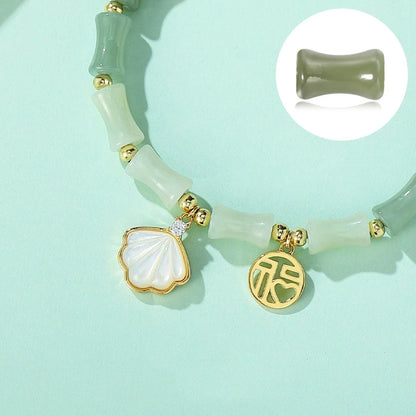Green Gradient Bamboo Leaf Jade Stretch Bracelet