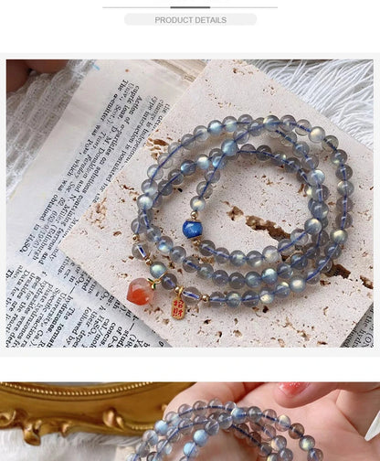 Moonlight Gray & Blue Treasure Bead Bracelet — Unisex Feng Shui Gift