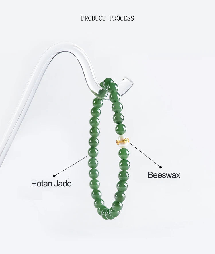 6mm Natural Hetian Jade Bead Bracelet — Ancient-Style Feng Shui Charm