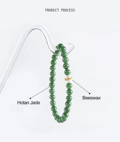 6mm Natural Hetian Jade Bead Bracelet — Ancient-Style Feng Shui Charm