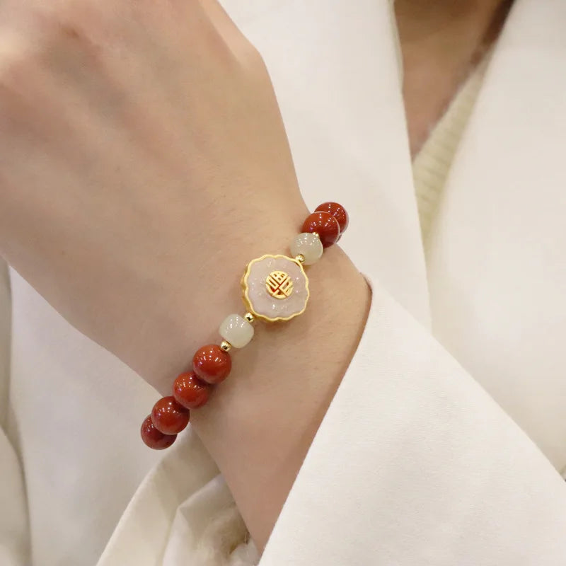 Red Agate & Hetian Jade Blessing Bracelet - Vintage Charm