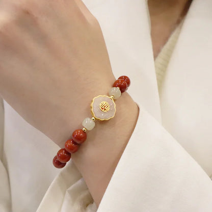 Red Agate & Hetian Jade Blessing Bracelet - Vintage Charm
