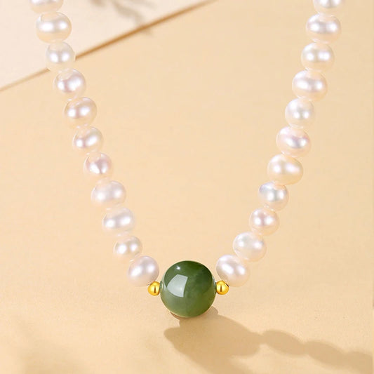 Green Pearl Choker — Freshwater Pearl & Green Beads