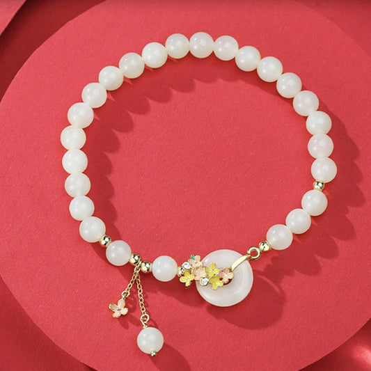 和田玉·桂花平安扣手链｜淡雅自然 开运护身