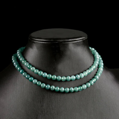6mm Blue Jadeite Three-Loop Necklace & Bracelet — Ice Seed Water Jade
