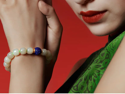 Lapis Lazuli & Hotan Jade Enamel Bracelet｜S925 Silver Plated