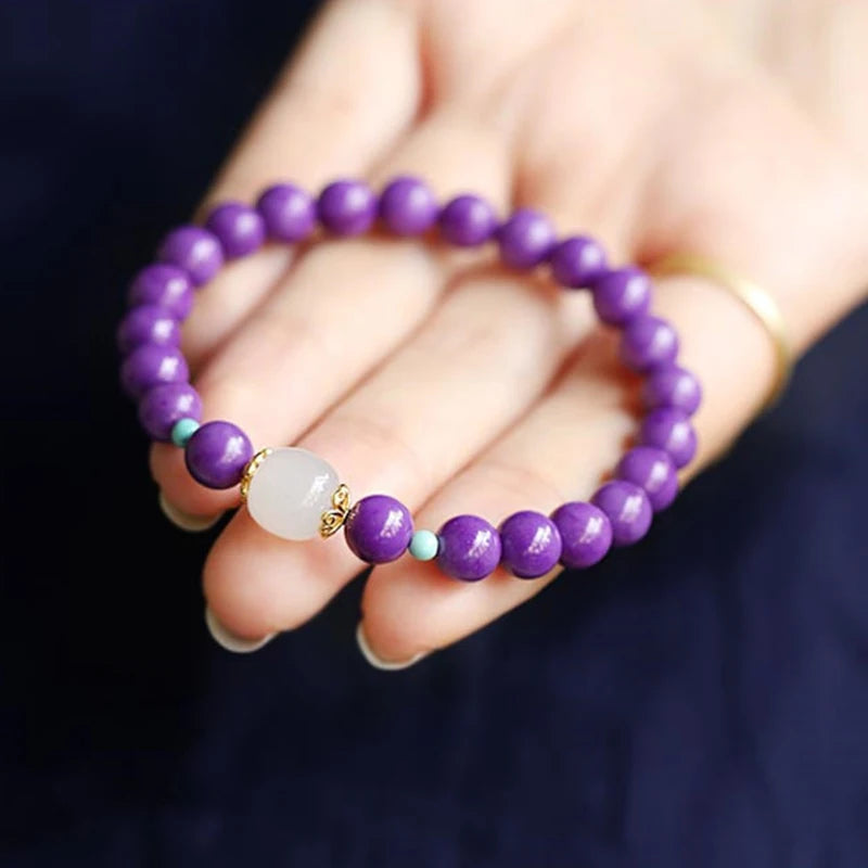 8mm Purple Bead Bracelet with Hotan Jade Buddha Hand