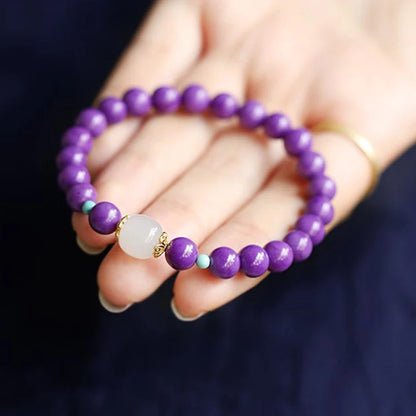8mm Purple Bead Bracelet with Hotan Jade Buddha Hand