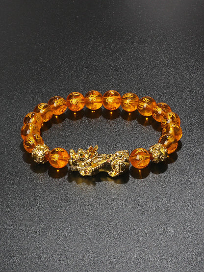 Gold Color Pi Xiu Bracelets Women Feng Shui Obsidian Wealth Pi Yao Bracelets Men 10m Dragon Mantra Bead Bangle Lucky Jewelry New