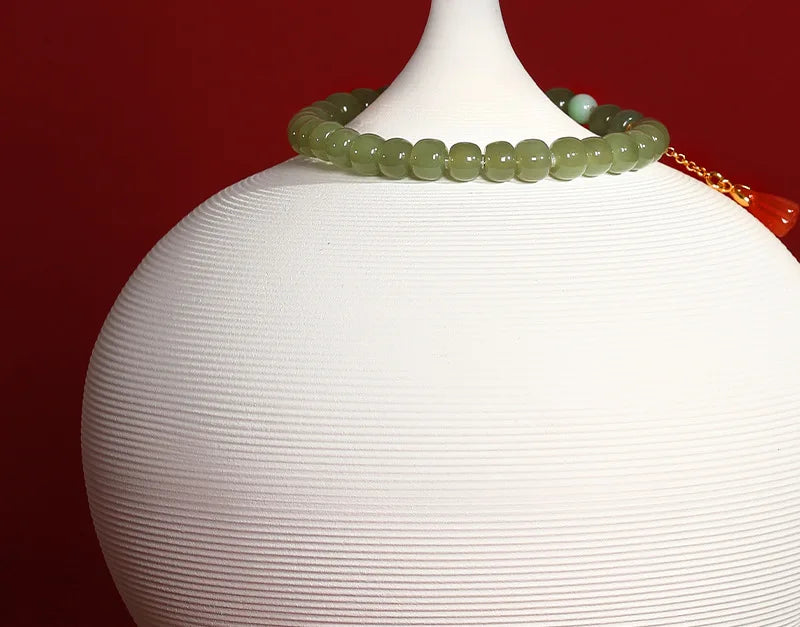 Natural Hetian Jade & Tibetan Silver Stretch Bracelet