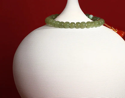 Natural Hetian Jade & Tibetan Silver Stretch Bracelet