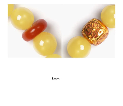 8mm Amber Hetian Jade Bell Bracelet｜Feng Shui Elegance