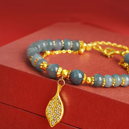 Natural Rice-Bead Jade Bracelet with A-Grade Jadeite Clamp