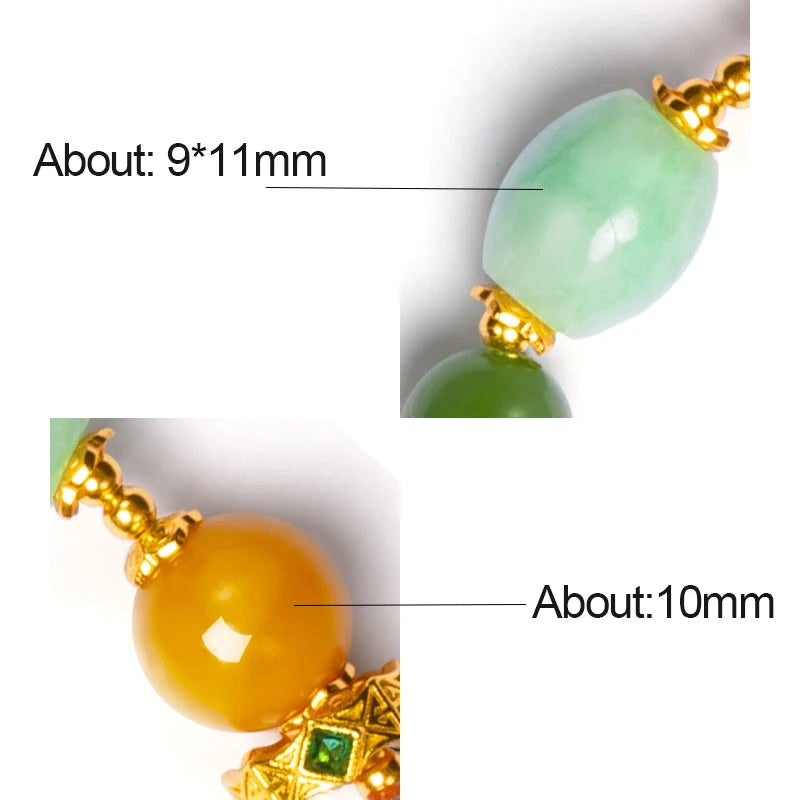 Hetian Jasper & Wax Amber Hand Chain｜Tibetan Silver Rope