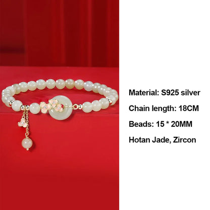 Hetian Jade Peach Blossom Bead Bracelet｜Elegant Hand-Chain Charm