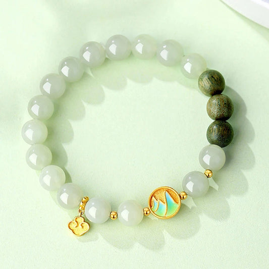 Green Enamel Bead Bracelet Hetian Jade – Feng Shui Charm