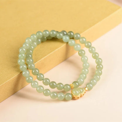 Hetian Jade Double-Loop Bracelet — 6mm Silver‑Gold Elegance