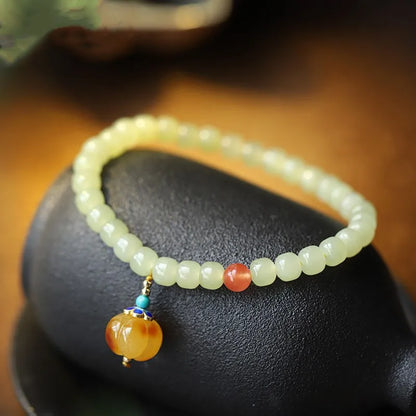 Natural Hetian Jade Beaded Bracelet | 925 Silver & Gold