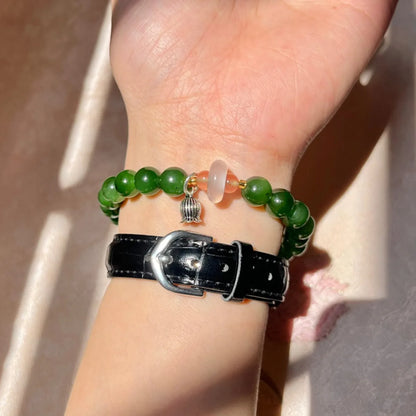 Natural Hetian Jade 8mm Bracelet — Green Luck Charm