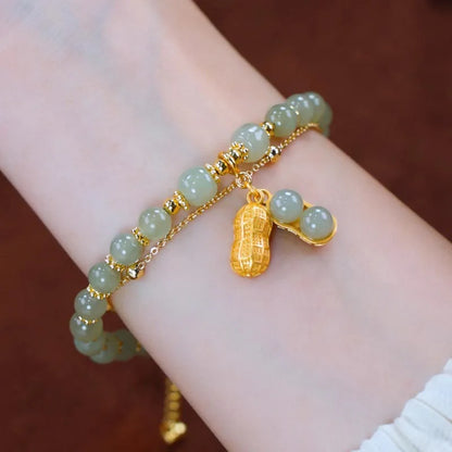 Hetian Jade Auspicious Bead Bracelet - 925 Silver Bell