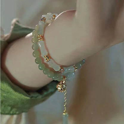 Hetian Jade Bamboo Knot Handchain Gold-Silk Bracelet
