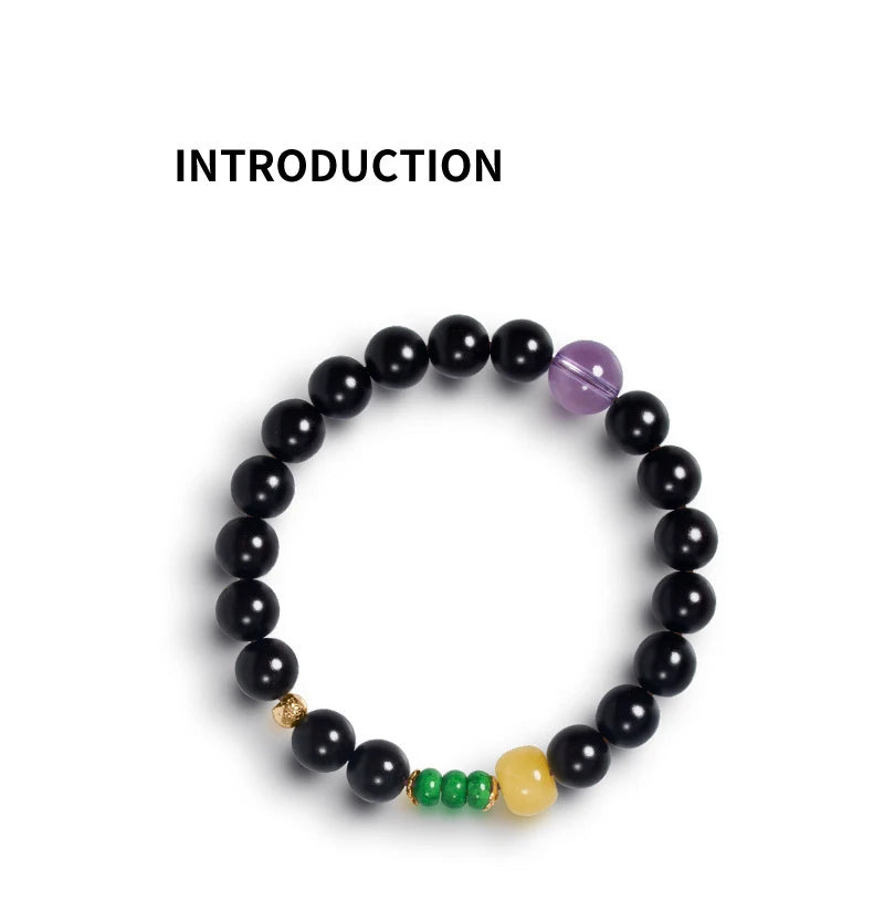 Obsidian & Purple Sandalwood Bracelet with 925 Needle