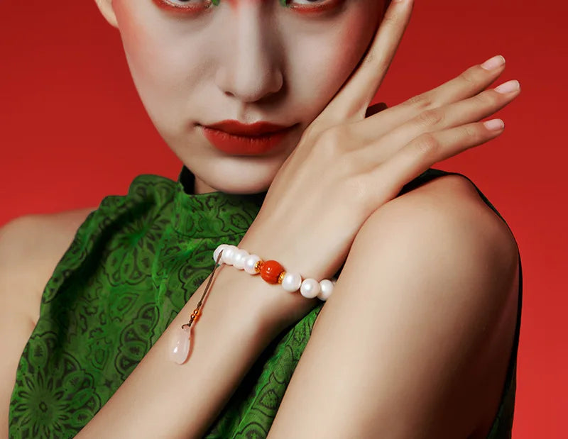 White Natural Freshwater Pearl Strand Bracelet｜Feng Shui Elegance