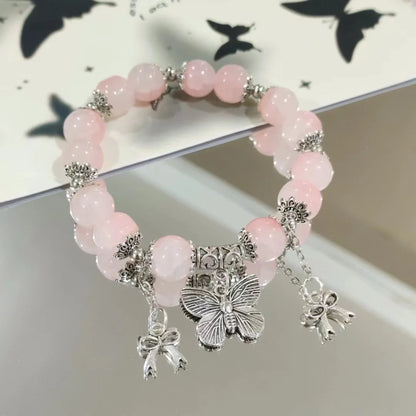 Y2K Sweet Cherry Blossom Crystal Beaded Bracelet
