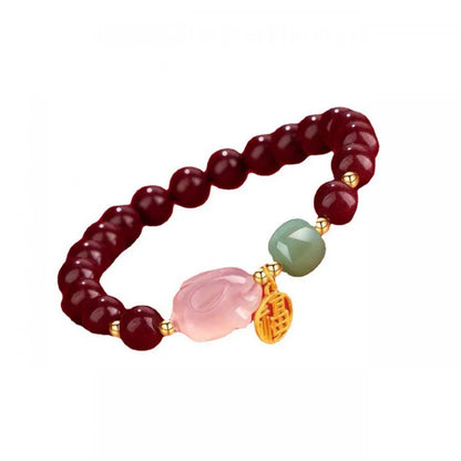 Double-Layer Southern Red Hotan Jade Bracelet with Rabbit Charm