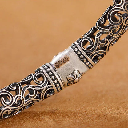 Hollow Butterfly Jade Bangle — Vintage Silver-Tone Bracelet