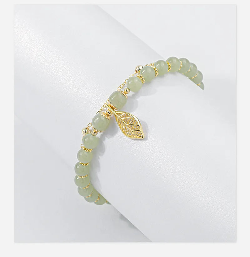 Vintage Luxe Imitation Hetian Jade Moon Beaded Bracelet