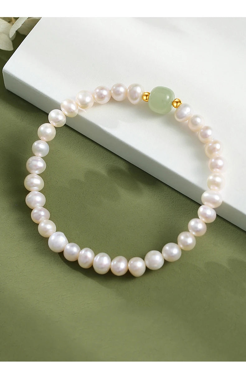 Green Bead Freshwater Pearl Bracelet With Card 6MM Natural Lucky Bead Bangle Birthday Jewelry Gift