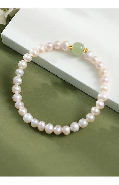 Green Bead Freshwater Pearl Bracelet With Card 6MM Natural Lucky Bead Bangle Birthday Jewelry Gift