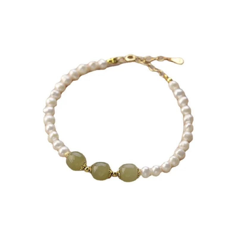 Hetian Jade S925 Silver Peanut Bracelet — Auspicious Beads