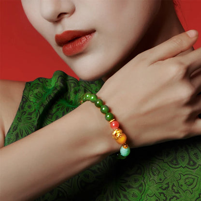 Hetian Jasper & Wax Amber Hand Chain｜Tibetan Silver Rope