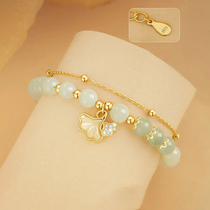 Hotan Jade Ginkgo Double‑Layer Pearl Bracelet — High‑End Gift