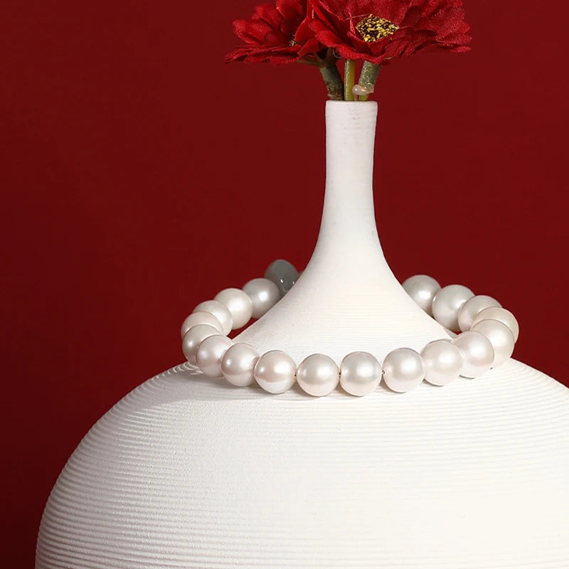 Hetian Jade & Freshwater Pearl Retractable Bracelet — Handmade Charm