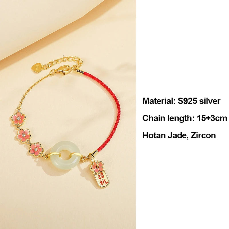 Hetian Jade Peach Blossom Bead Bracelet｜Elegant Hand-Chain Charm